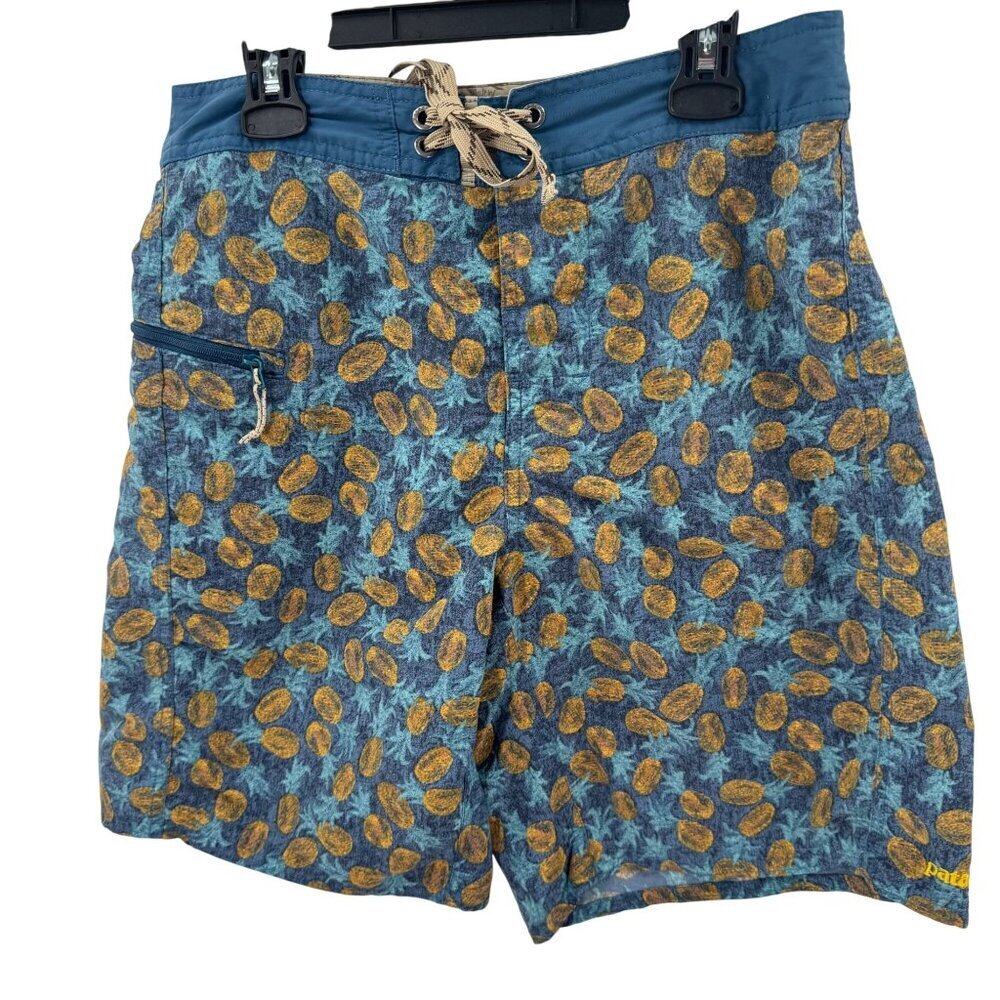 Patagonia Mens Blue Printed Board Shorts Size 28 w/Drawstring Waist & Zip Pocket